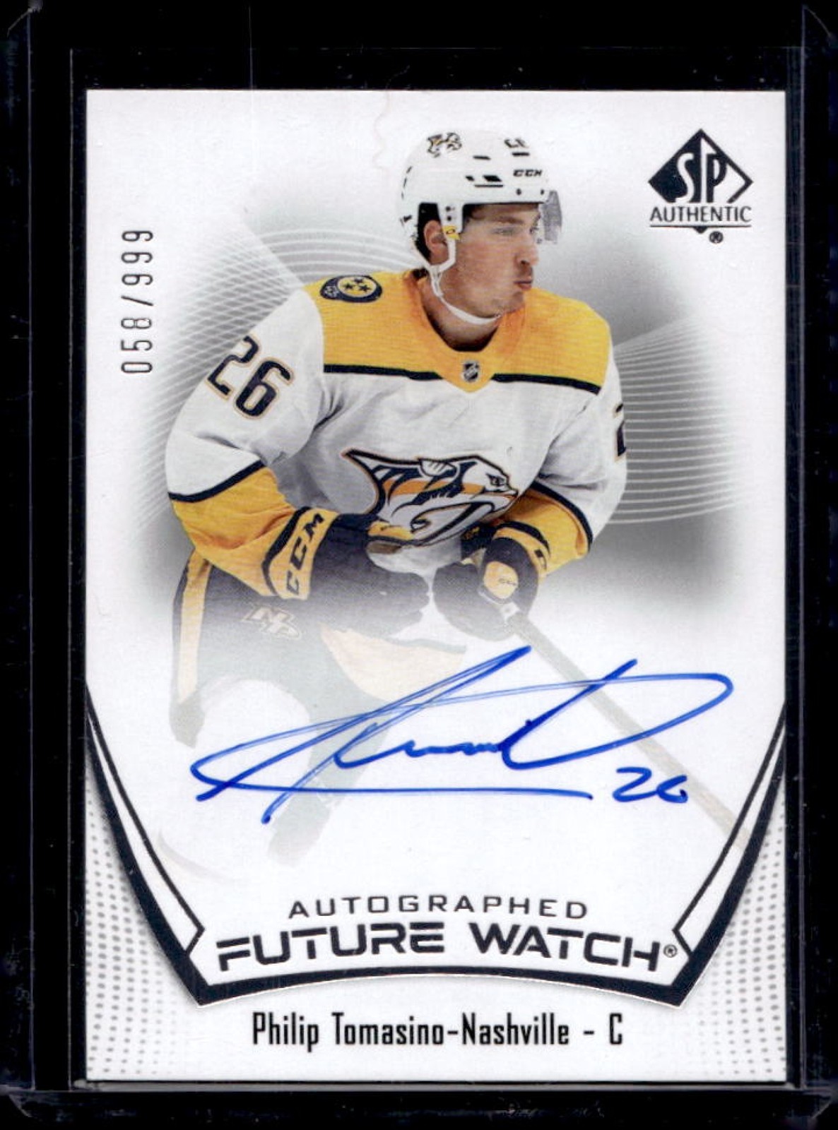 2021-22 SP Authentic Philip Tomasino Auto RC Future Watch #58/999 Predators