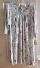 NEW Miss Elaine Mint Green Purple Softknit Nightgown Size Medium Knee-Length NWT