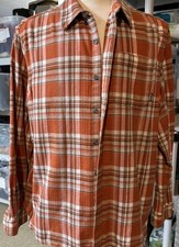 Eddie Bauer Men's XXL Flannel Shirt orange Brown Plaid Long Sleeve Cotton blend