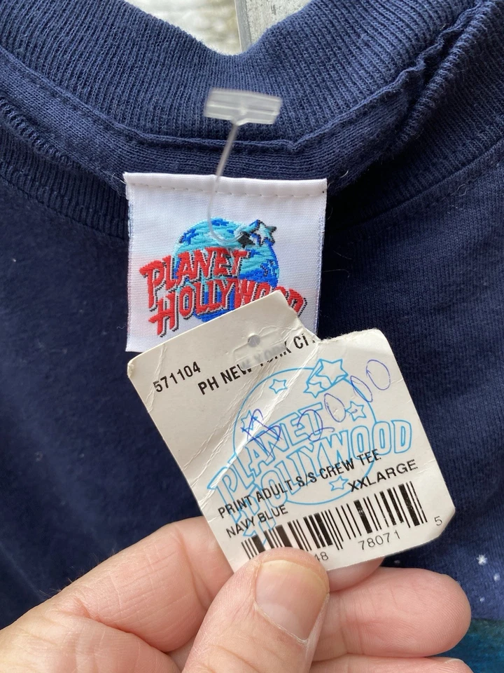 Camiseta Turística Vintage Años 90 Planet Hollywood Nueva York Desteñida Azul Marino Talla XXL Foto 3 de 4