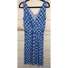 Boden Blue White Geometric Jersey Faux Wrap Dress J0585 Womens US 6R UK 10R