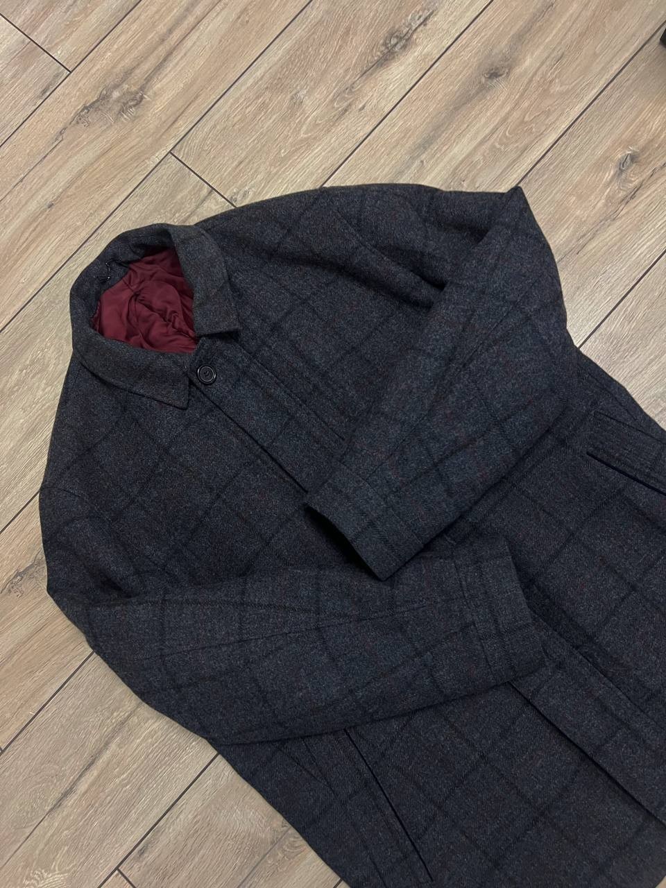 Men's M&S Shetland Moon 100% Wool Douglas Smart Blue Check Coat Button Zip sz 50