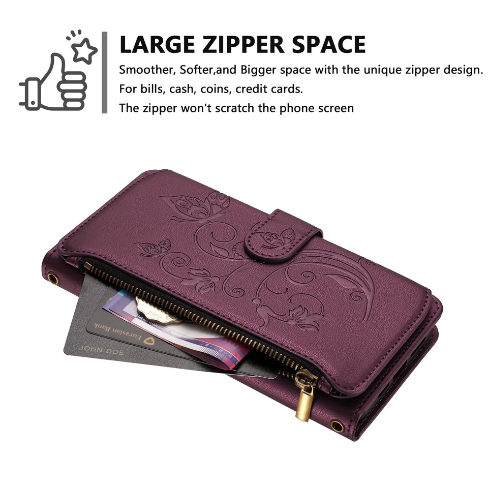 Magnetic Multi Card Slot Zipper Flip Leather Wallet Cover For Various Phone Case - Image 4 of 4