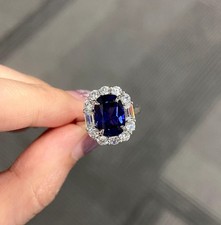 3 Ct Oval Cut Blue Sapphire Simulated Halo Engagement Ring For Women 925 Silver