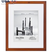 16x20 Walnut Picture Frame W/ Double White Mat 11x14 Artwork Wall Display New