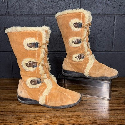 Ruff Hewn Tan Suede Faux Shearling Lace Up Winter Boots Women s 7
