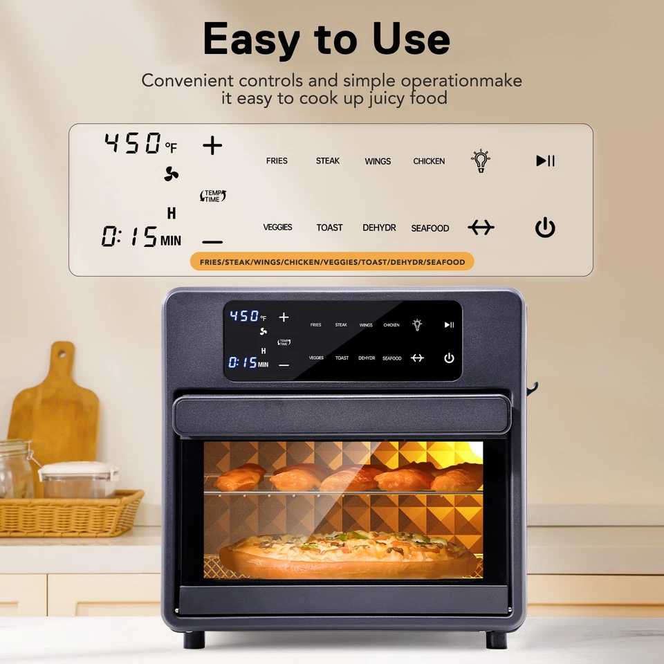 Fritadeira a ar 16QT forno torradeira controle digital fritadeira a ar com desidratador rotisserie - Imagem 4 de 4