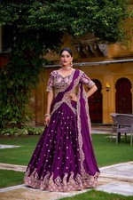 New Arrival Rangoli Crush Purple Lehenga Choli With Dupatta For Engagement Wear