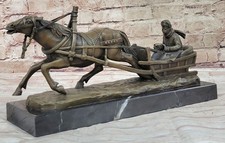Large Russian Bronze Man in Sleigh pulled by Horse Signed Friedrich Gornik