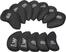 12Pcs/Pack Meshy Golf Iron Covers Set Golf Club Head Cover Fit Most Irons (Black