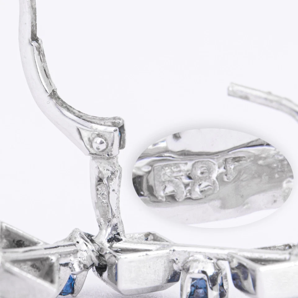 28 mm - Vintage Ohrhänger Weißgold 585/14K Diamant 0,06 ct. & Saphir - Bild 2 von 4