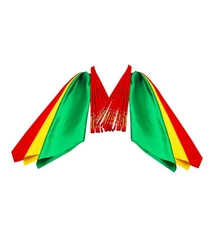 2PK Red Chopsticks Dance Prop with Squrare Hankerchief Ribbons Yellow Green