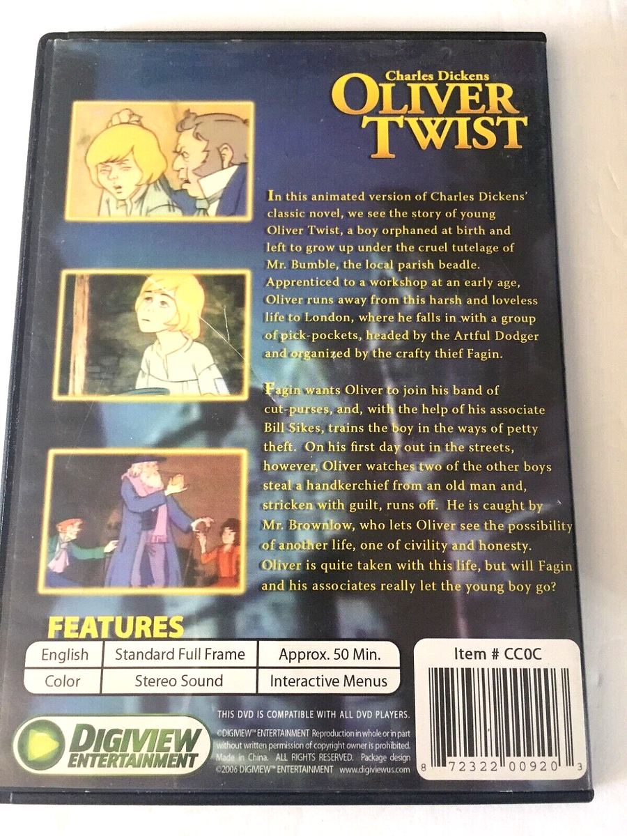 Oliver Twist Charles Dickens Animated Classic DVD Ships Same Day