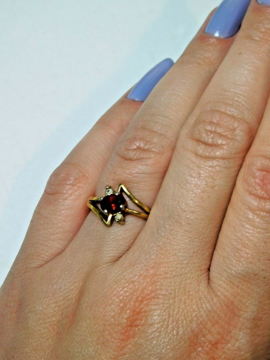 【KOH】Rondine 2点 Vintage Dainty Oval Red Garnet Rhinestones Bypass Size 6 Gold Tone