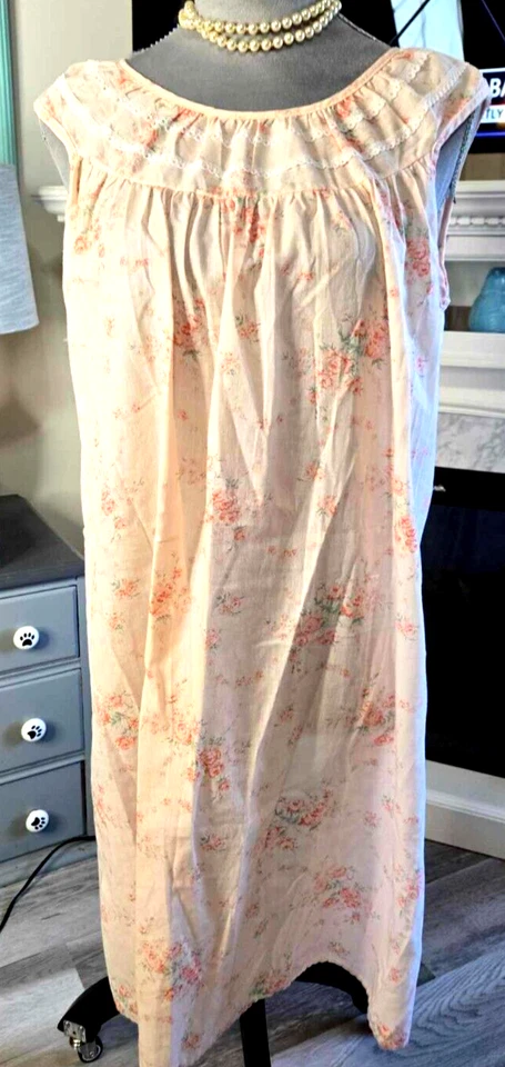 Camisón Vintage Melocotón Mediano Mezcla Algodón Ropa de Casa Hecho en EE. UU. A516 Foto 2 de 4