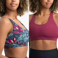 Sports Bra Seamless High Support Impact 2 pack Pink/Floral Black/Grey Size S, M