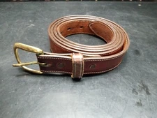 Mens 52 Inch Brown English Bridle Leather Belt brass buckle USA Made Unreadable 