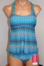 Hula Honey Swimsuit Bikini Tankini 2 pc set Sz M Crochet Blue