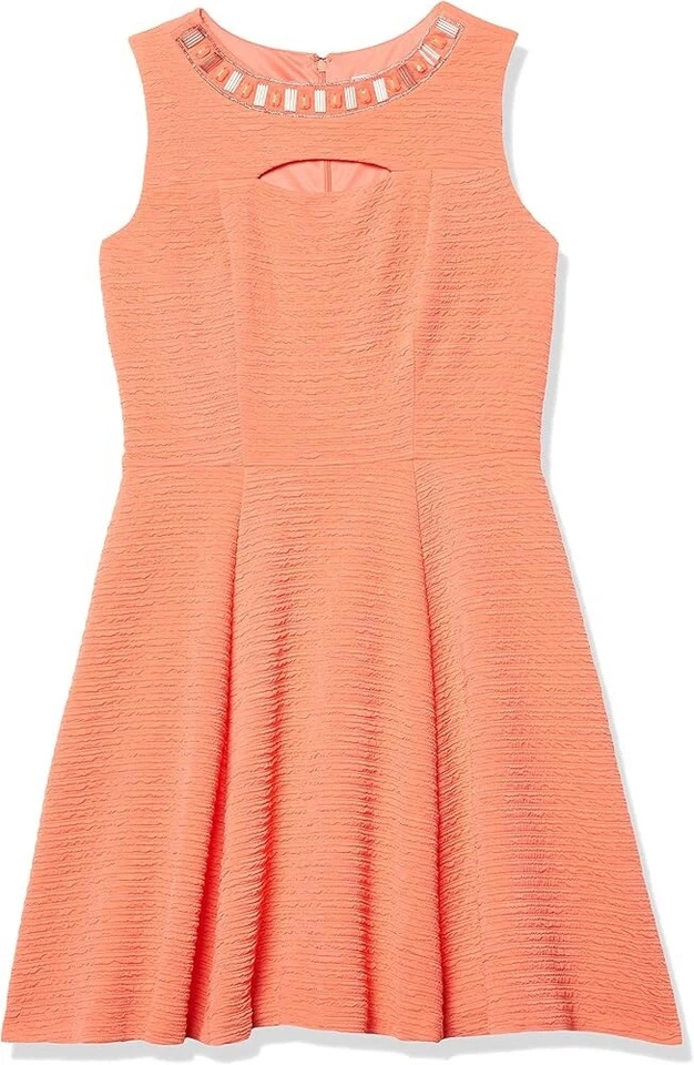 Vestido Sandra Darren Coral Cremallera Textura 3D Tejido Arrugado Adornado Cerradura Talla 8 Foto 3 de 4