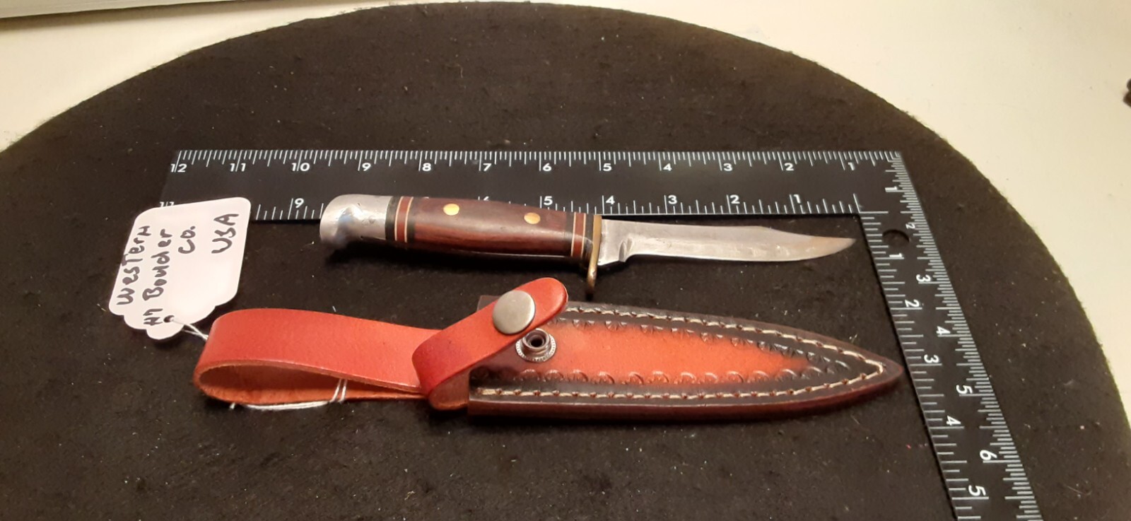 WESTERN W66Fixed Blade WOOD/BRASS Handle Knife, w/ SheathCASEK