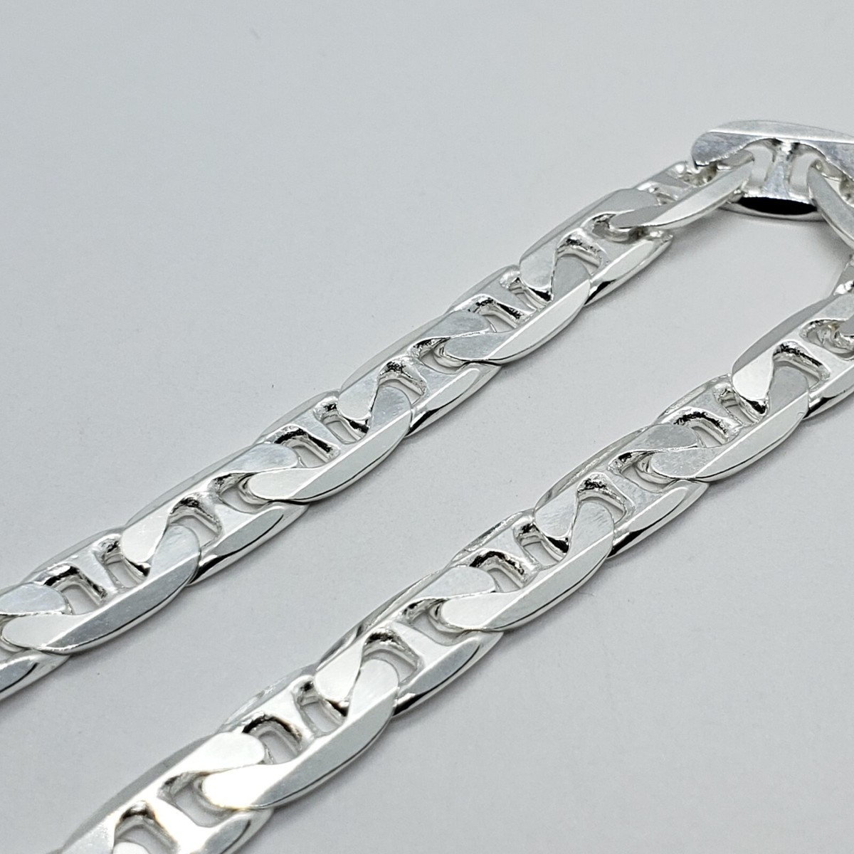 Sterling Solid Silver Italy Flat Mariner Link Chain Necklace