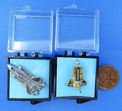 NASA PIN PAIR vtg ADSCO Full Stack SPACE SHUTTLES MIB Box! Aerospace Flight