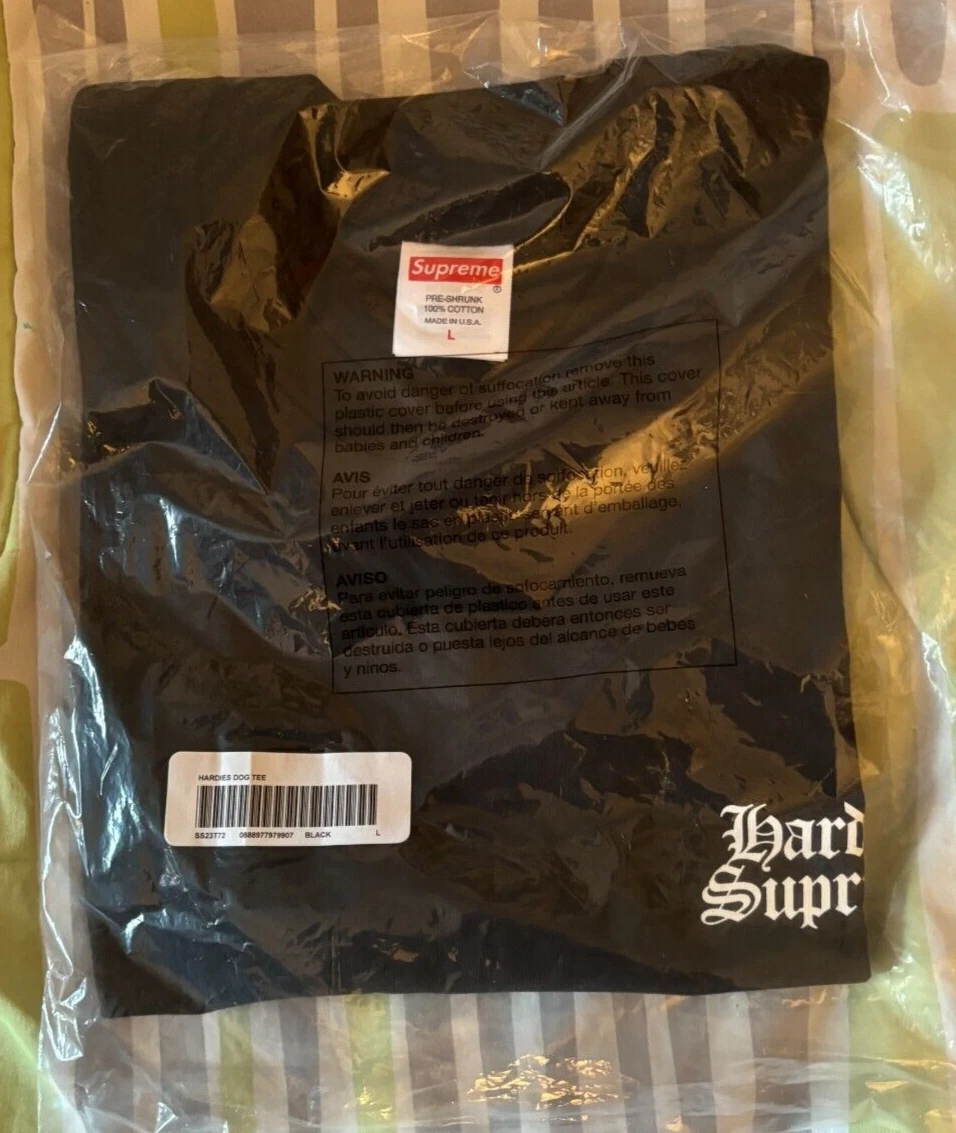 T shirt noir Supreme Hardies Dog SS23 flambant neuf taille L