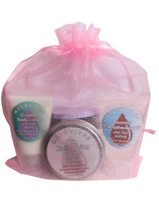 MELOVIBES Organic CBD Skin Care Set Cream Oil & Body Lotion Bundle Xmas Mum Nan Gift Set