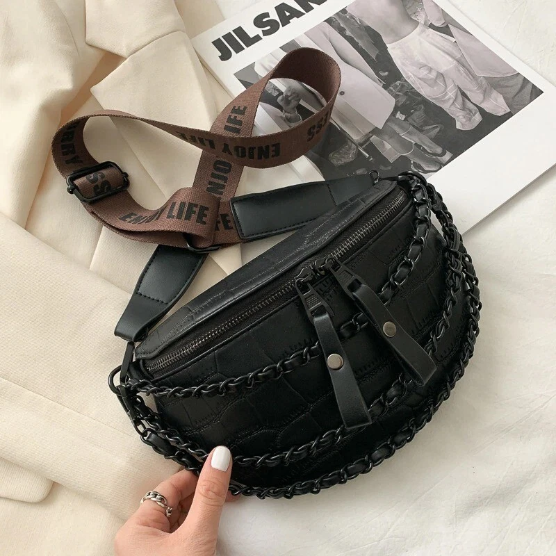 Fashion Female Belt Bag Purse Chain Lady Handbags Fanny pack PU Leather  Waist Bags Designer Women's Shoulder Bag Luxury Crossbody Chest Bag