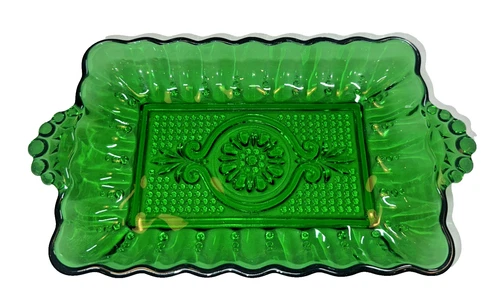 Vintage Anchor Hocking Forest Green Candy Dish Relish Serving Tray Rectangle