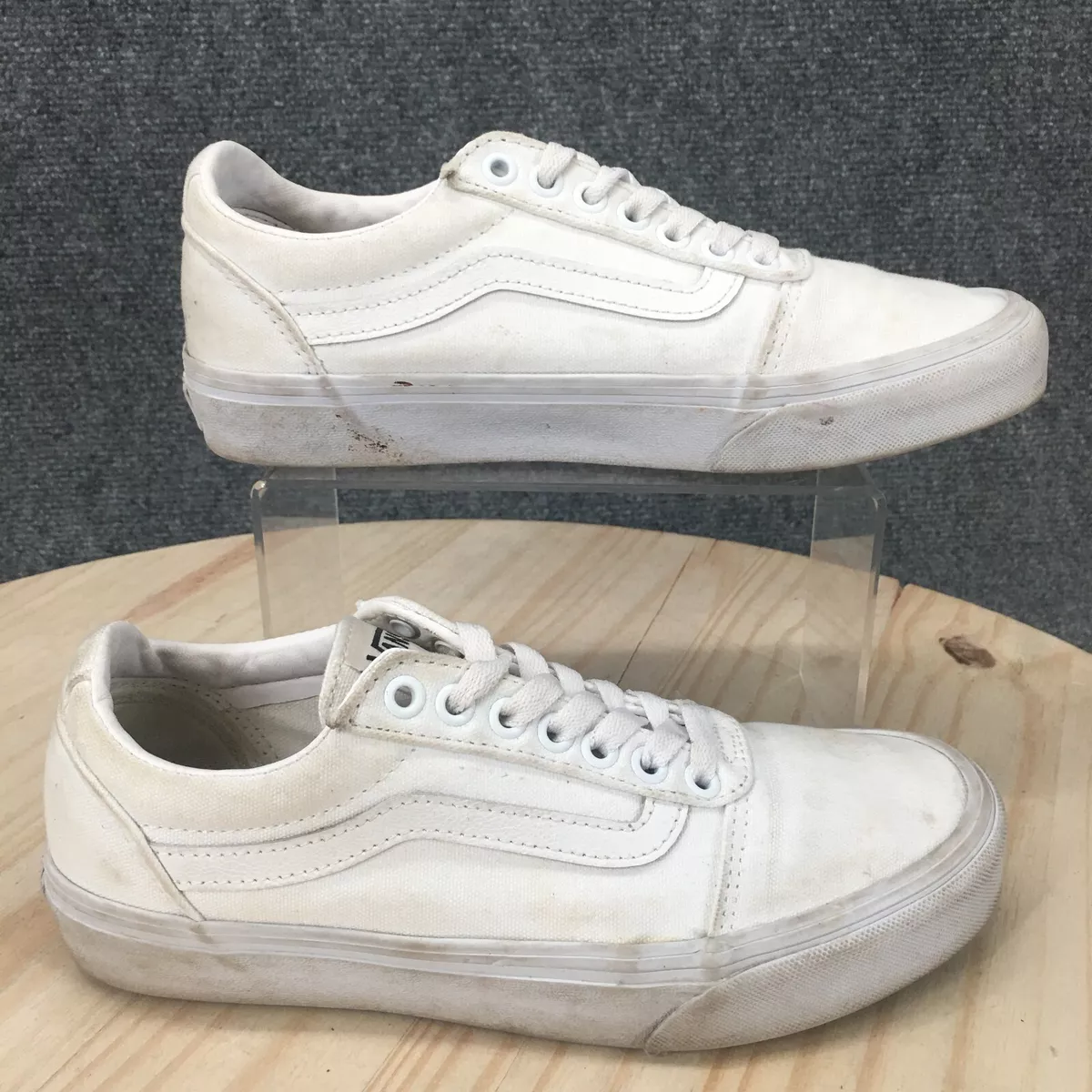 Vans Shoes Mens Old Skool Skate Sneaker White Canvas Low Top Lace Up 507698 | eBay