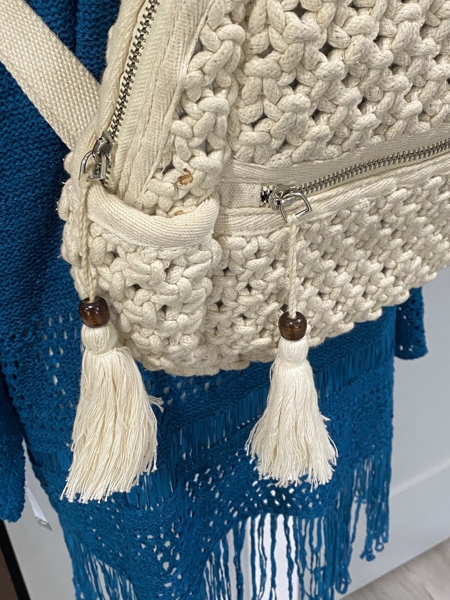Sigrid Olsen boho macrame purse backpack white beaded | eBay display picture 1