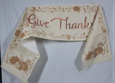 CELEBRATE FALL TOGETHER "GIVE THANKS "LINEN LINED TABLE RUNNER 37" X 15" NEW