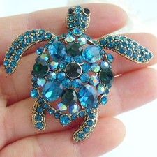 Charming Turtle Tortoise Animal Brooch Pin Rhinestone Crystal Pendant EE03344