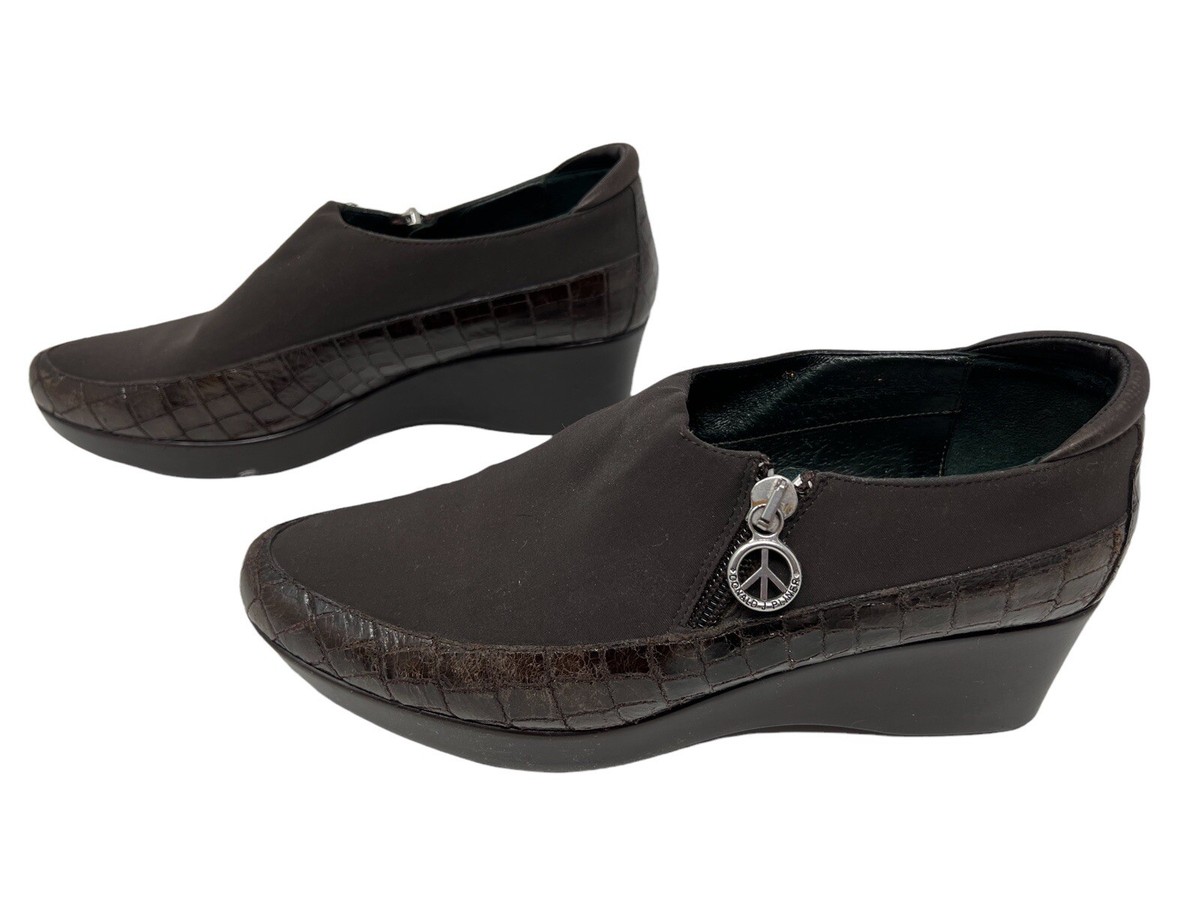 Donald J Pliner Brown Platform Shoes Peace Sign Zipper Faux 