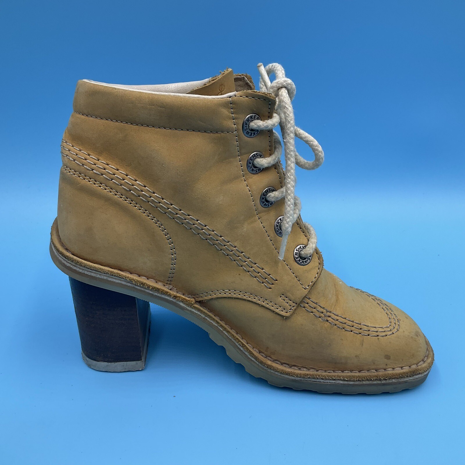 Kickers Women’s Tan Suede Chunky Heels LaceUp Ankle Boots UK 3 / EU