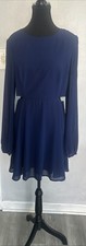 Lulus Navy Fit & Flare Mini Dress Balloon Sleeve Waist Cut-Out Back Zip LG NWT