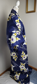 Japanese Style Kimono Cotton Yukata Blue Floral Dragonfly NO Belt 63" Long