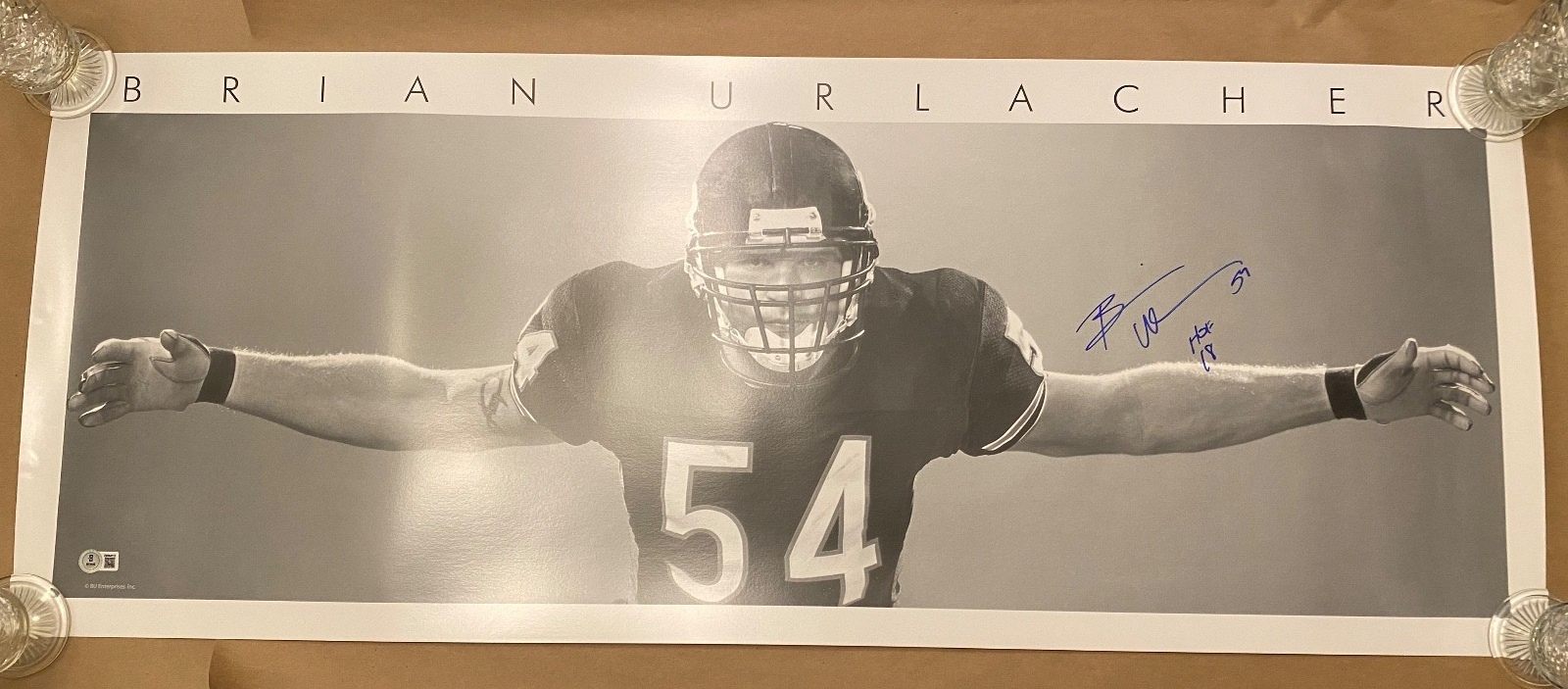 Brian Urlacher Autographed Signed Chicago Bears 40x15 Bear Hug Poster Beckett HOF 