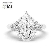 Pear Diamond Trilogy Ring Platinum Labgrown 6 Ct Solitaire