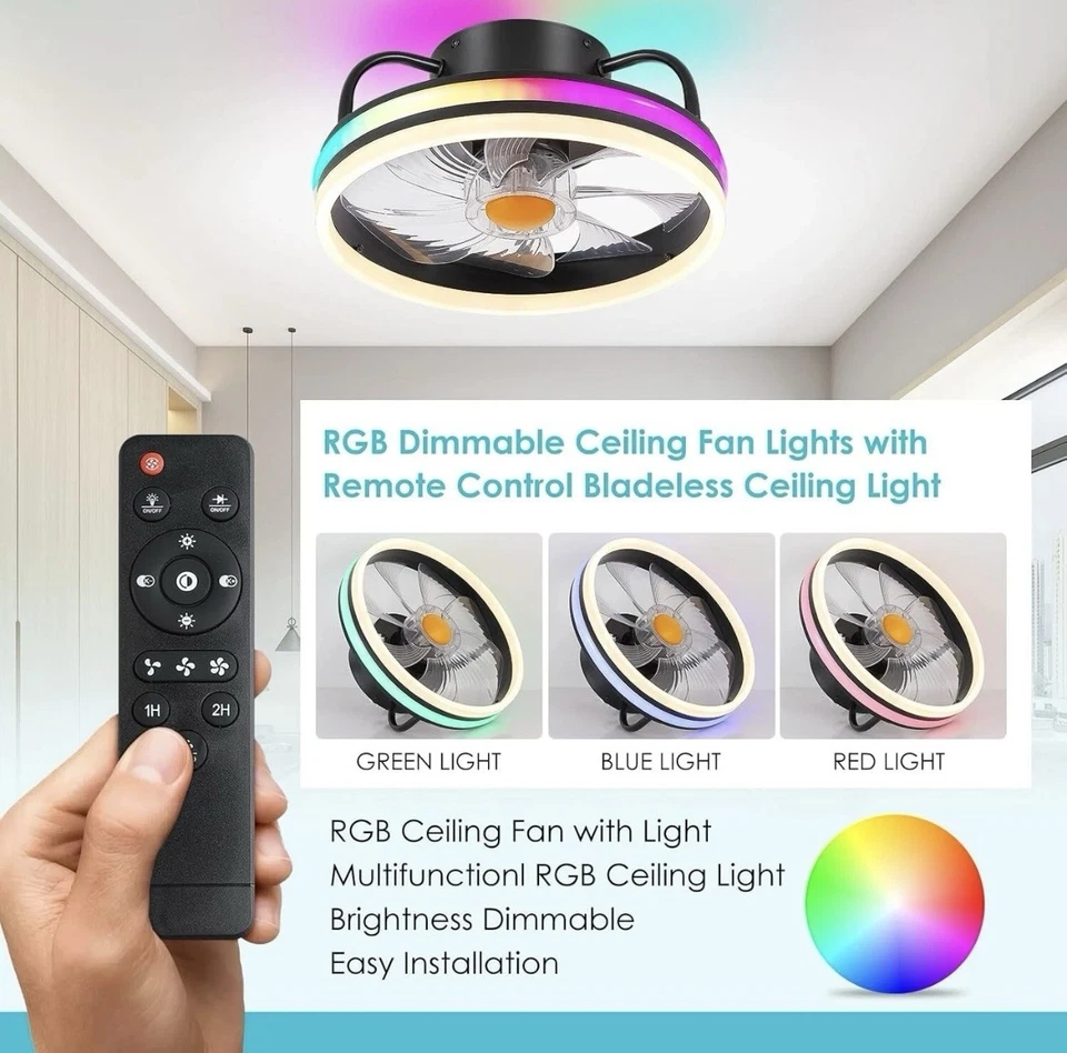 Ventilador de techo - Ventilador de techo de bajo perfil con luz - Moderno empotrado 13" RGB-7871 Foto 3 de 4