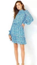 Lilly Pulitzer Dress Women  s Size 6 Blue Floral EllieLynn Long Sleeve Mini NWT