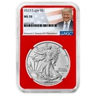 2023 $1 1-oz American Silver Eagle NGC MS70 Trump Label Red Core