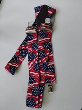 USA Old Glory Flag Pattern X-Back Holdup Suspenders with Patented No-slip Clips