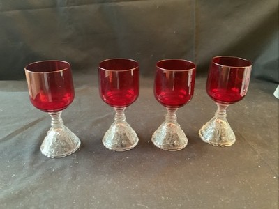 Set of 3+ Cambridge Rose Point Red 5  Goblets Pressed Rare 