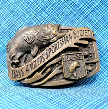 Bass Anglers Sportsman Society Members Dress Belt Buckle Fisherman Vtg 80s .A65