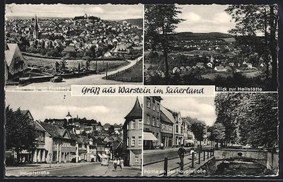 Postcard Warstein I. Sauerland, parts of the main street, view to the healing site un 