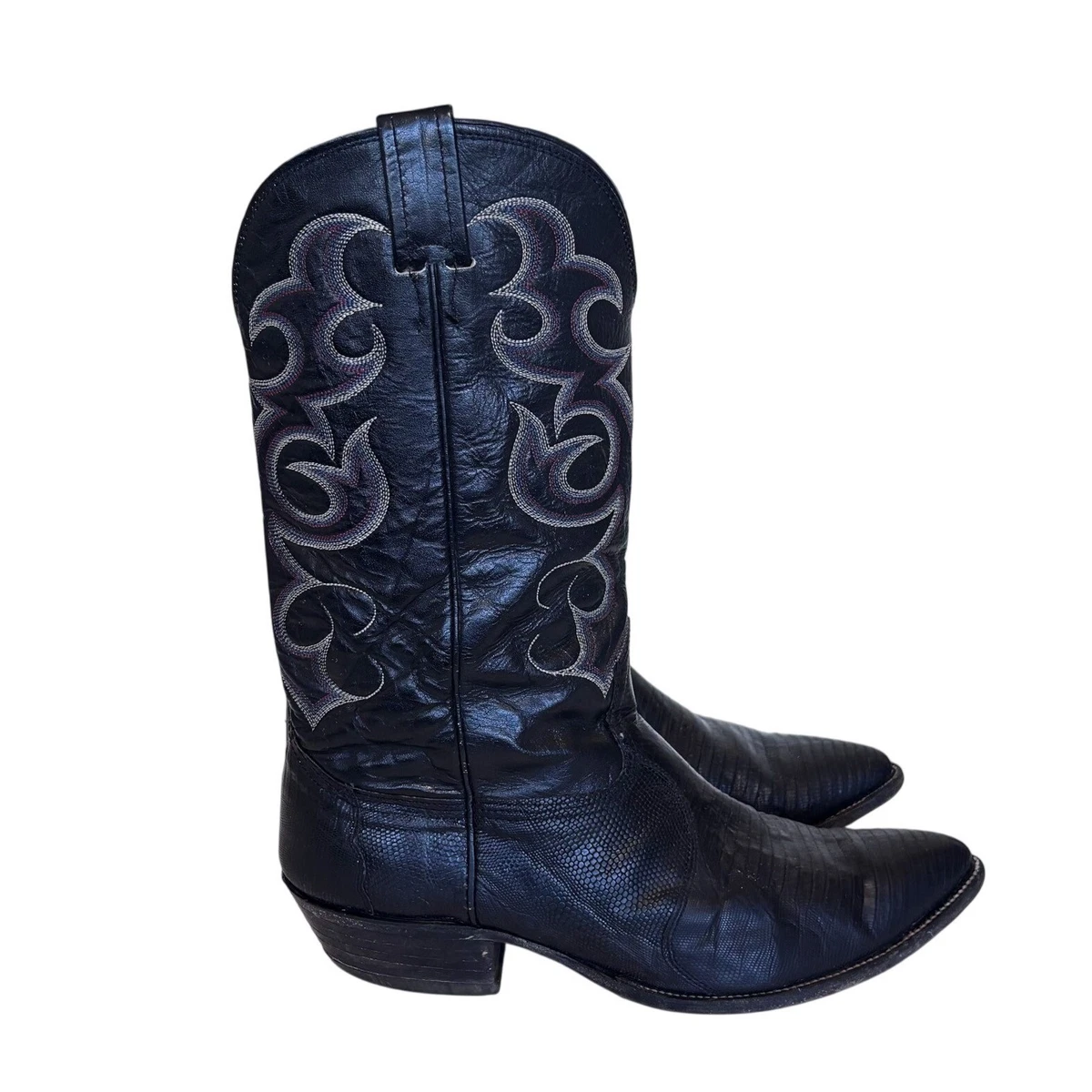 Vintage Men\'s Nocona black blue lizard leather cowboy boots western 9.5 D Vintage Mens Nocona Lizard Leather Cowboy Western Boots 9 1  main image 3