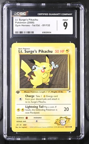 Lt. Surge's Pikachu (1st Edition) graded CGC 9 for sale on eBay
