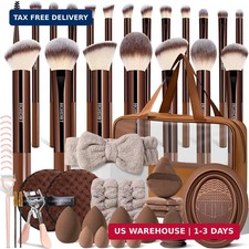 57Pcs Brown Makeup Brushes Set Professional with Case Premium Synthetic f